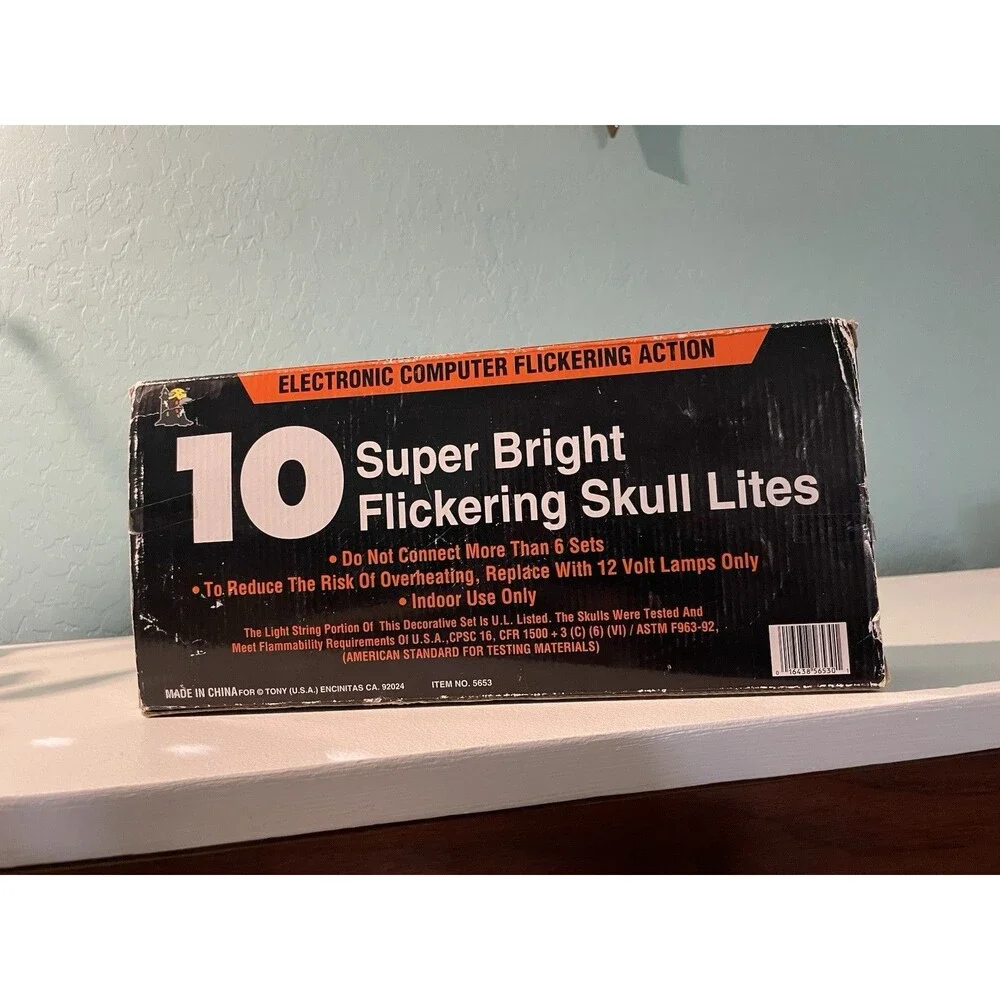 Vintage Hooded Skeleton Blinking Halloween String Lights In Box Tony
